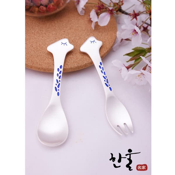 pretty animal silver spoon fork set for baby or kids made in korea